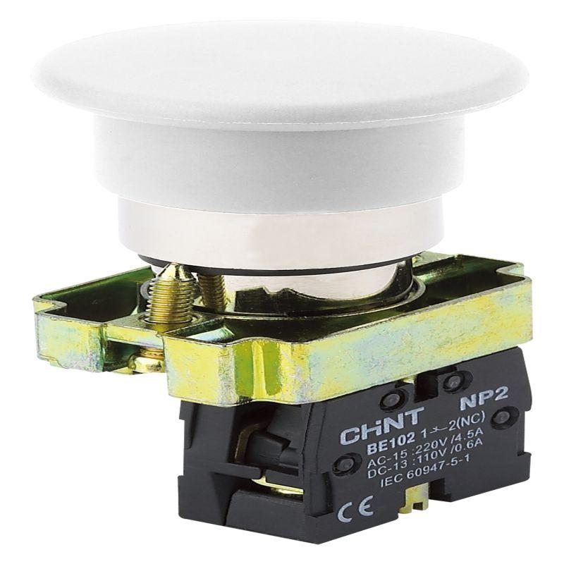 Кнопка управления "Грибок" NP2-BC12 d40мм 1НЗ IP40 с самовозвратом без подсветки бел. (R) CHINT 575182