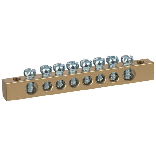 Шина NO-122-03 PEN "земля-ноль" 6х9мм 8/2 с креплениями по краям латунь ЭРА Б0047217