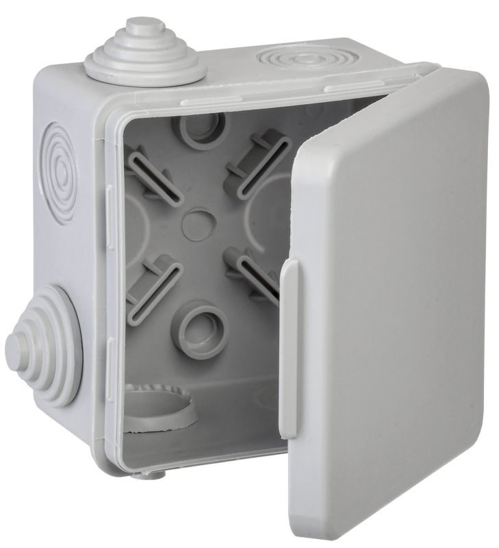 Коробка распаячная КМ ОП 80х80х50мм IP54 откидная крышка 4 гермоввода (7035) GENERICA UKO31-080-080-050-K03-54G