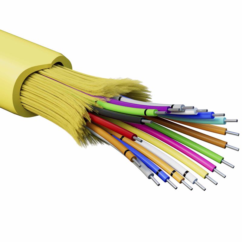 Кабель волоконно-оптический распределительный арамидные упрочняющие нити для внутренней прокладки нг(А)-HF 18 ОВ категорияOS2(G.652.D) плотный буфер 0.4кН барабан 500м DKC RNDT9C18YL01-E