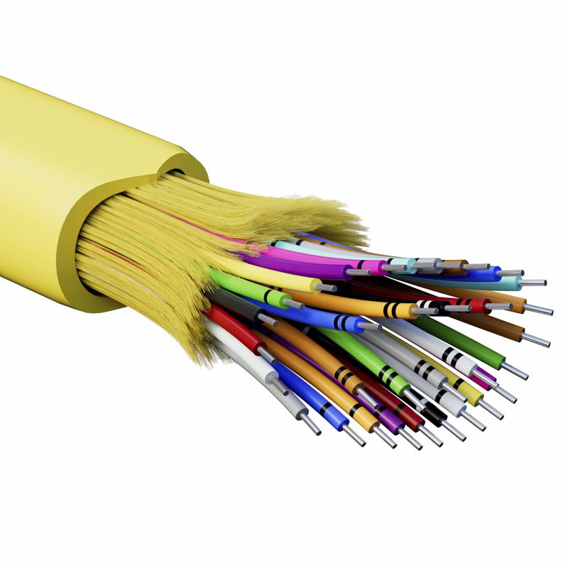 Кабель волоконно-оптический распределительный арамидные упрочняющие нити для внутренней прокладки нг(A)-HFLTx 32 ОВ категорияOS2 (G.652.D) плотный буфер 0.4кН барабан 500м DKC RNDT9C32YL03-E