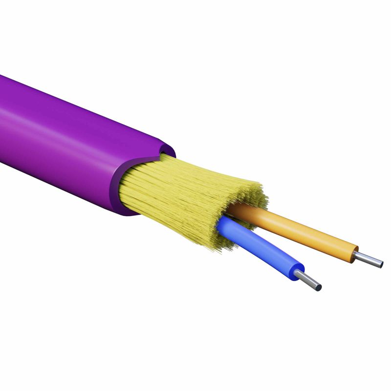 Кабель волоконно-оптический распределительный арамидные упрочняющие нити для внутренней прокладки нг(А)-HF 2 ОВ категория OM4(G.651.1) плотный буфер 0.4кН барабан 2000м DKC RNDT4C2MG01