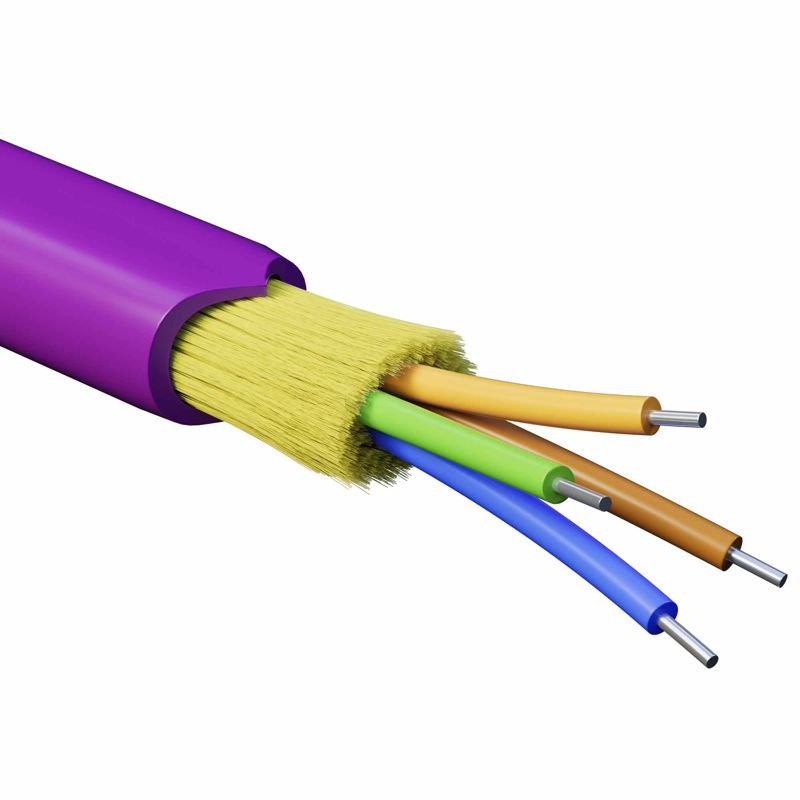 Кабель волоконно-оптический распределительный арамидные упрочняющие нити для внутренней прокладки нг(А)-HF 4 ОВ категория OM4(G.651.1) плотный буфер 0.4кН барабан 500м DKC RNDT4C4MG01-E