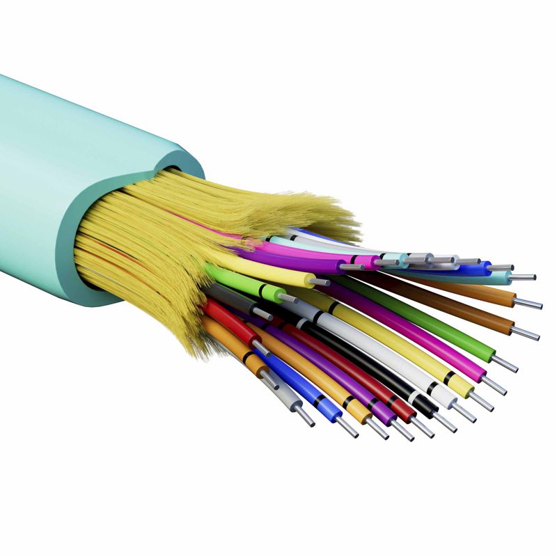 Кабель волоконно-оптический распределительный арамидные упрочняющие нити для внутренней прокладки нг(А)-HF 24 ОВ категорияOM3 (G.651.1) плотный буфер 0.4кН барабан 2000м DKC RNDT3C24AQ01