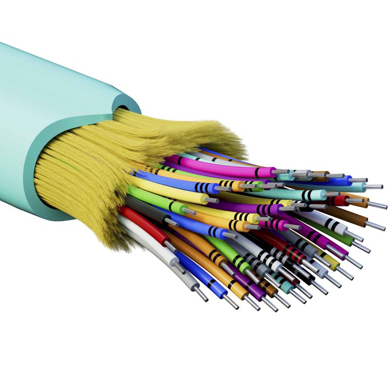 Кабель волоконно-оптический распределительный арамидные упрочняющие нити для внутренней прокладки нг(A)-HFLTx 48 ОВ категорияOM3 (G.651.1) плотный буфер 0.4кН барабан 2000м DKC RNDT3C48AQ03