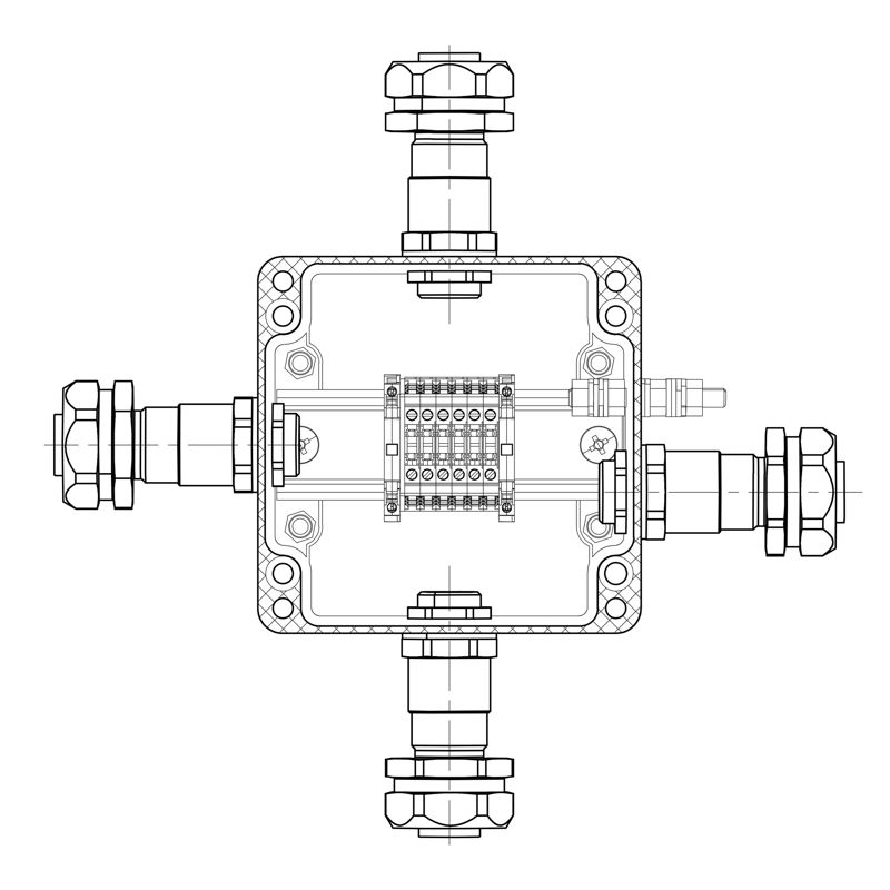 Коробка клеммная взрывозащ. TBE-P-03-(6xCBC.2)-1xKAEPM2MHK-20(A)-1xKAEPM2MHK-20(B)-1xKAEPM2MHK-20(C)-1xKAEPM2MHK-20(D)1Ex e IIC Т5 Gb / Ex tb IIIC T95град.C DbIP66/КЗ полиэстер DKC 1231.031.22.11A