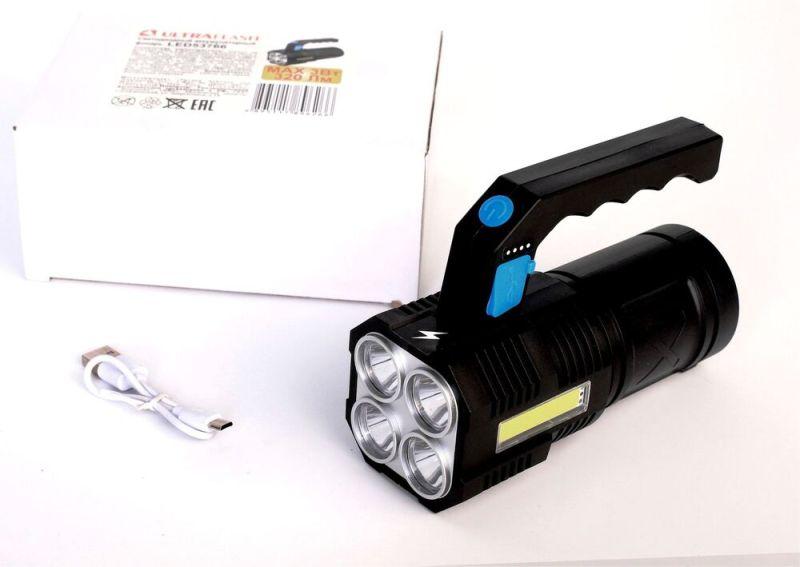 Фонарь аккумуляторный LED53766 4В 4LED+COB 3Вт 4 режима USB бокс черн. Ultraflash 15017