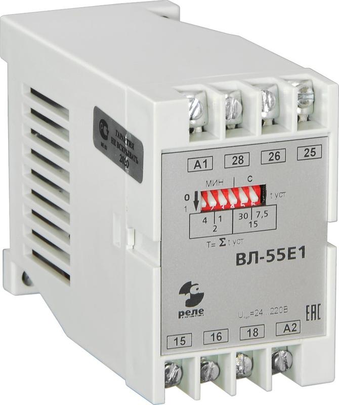 Реле времени ВЛ-55Е1 УХЛ4 24-220В 50Гц/пост. 7.5с-7мин 52с отсчет времени после снятия питания ток контактов исполнит. реле 8А 2перекл. Реле и Автоматика A8223-76911274
