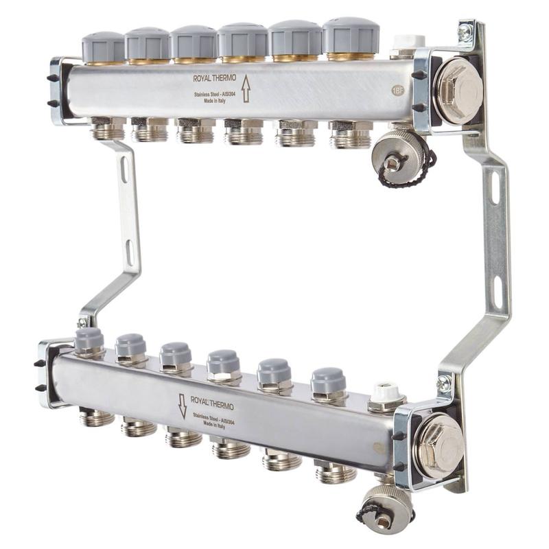 Коллектор универсальный 1дюйм ВР-3/4дюйм НР 8 выходов в сборе нерж. Royal Thermo НС-1080937