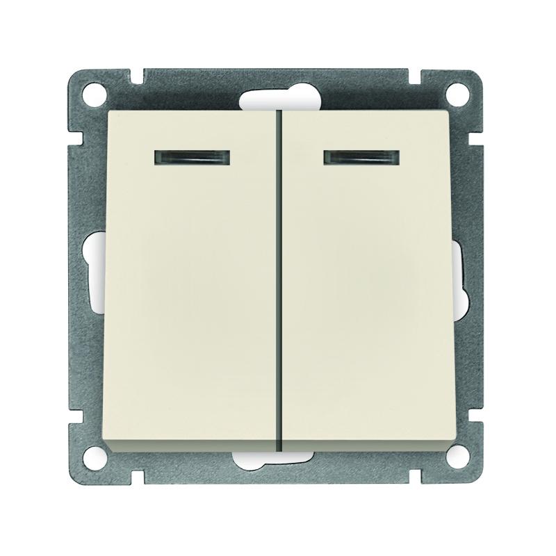 Выключатель 2-кл. СП Афина 10А IP20 с подсветкой механизм сл. кость (ivory) Universal A0123-I