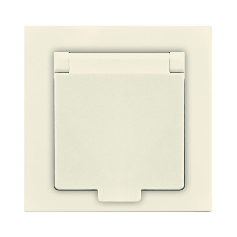 Розетка 1-м СП Афина 16А IP20 с заземл. с крышкой в сборе сл. кость (ivory) Universal A0029-I