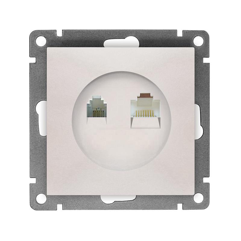 Розетка компьютерная + телефонная 2-м СП Афина механизм жемчуж. Universal A0052-OBr