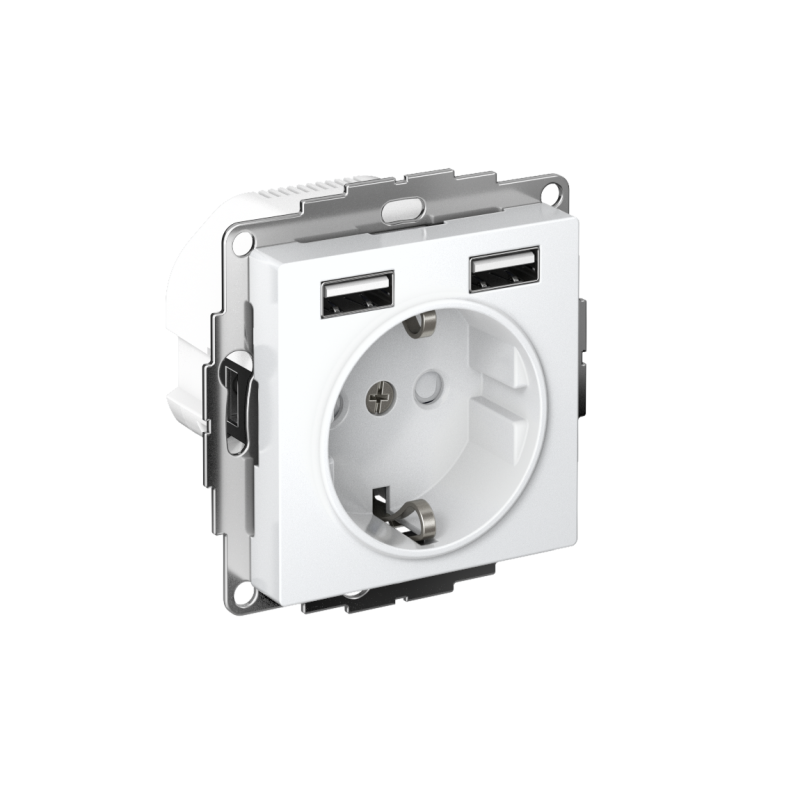 Розетка AtlasDesign 16А с 2-мя заряд. устройствами USB тип A+A 5В/2.4А 2х5В/1.2А механизм лотос SE ATN001330