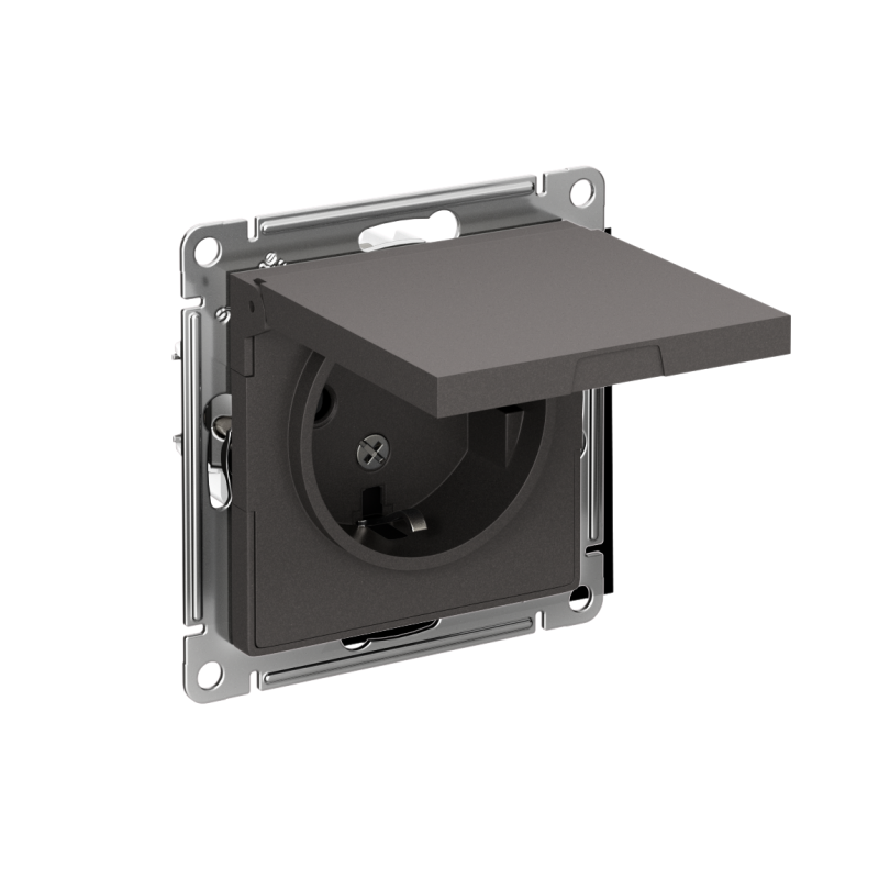 Розетка AtlasDesign 16А IP20 с заземл. защ. шторки с крышкой механизм базальт SE ATN001446