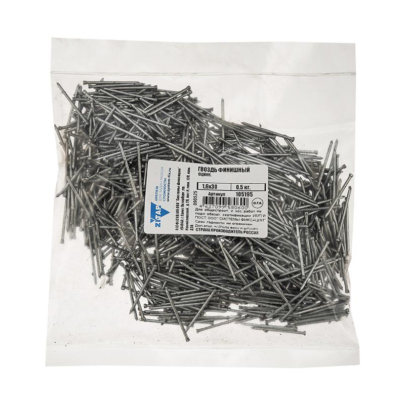 Гвоздь финишный 1.6х30 оцинк. (уп.0.5кг) Tech-Krep/Zitar 105195