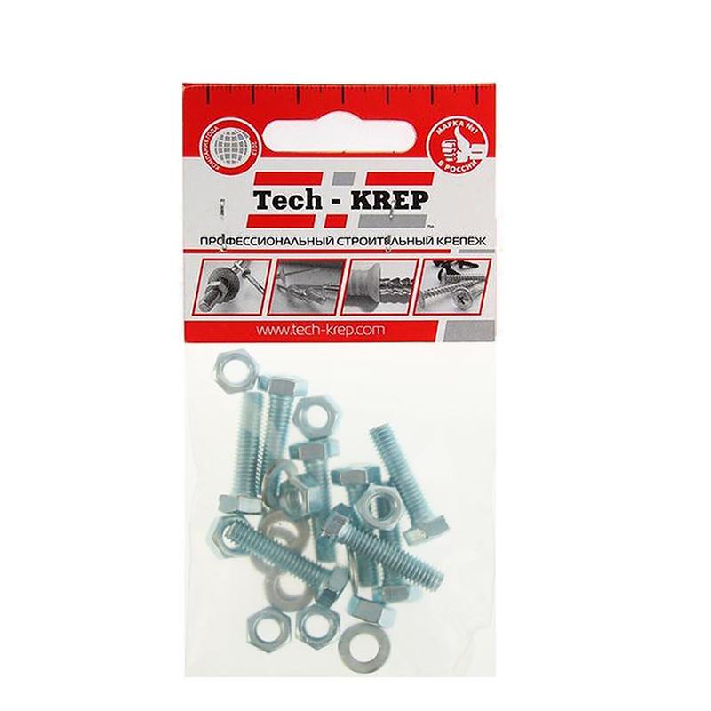 Болт с шестигранной головкой М6х20 DIN 933 + гайка + шайба оцинк. (уп.8шт) Tech-Krep/Zitar 112717