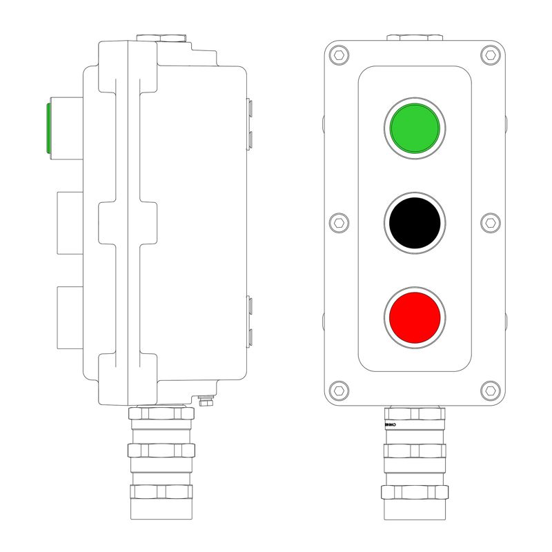 Пост управления взрывонепроницаемый из алюм. LCSD-03-B-MB-L1G(220)x1-P1B(11)x1-P1R(11)x1-PBMB-KA2MHK DKC LCSD21000105