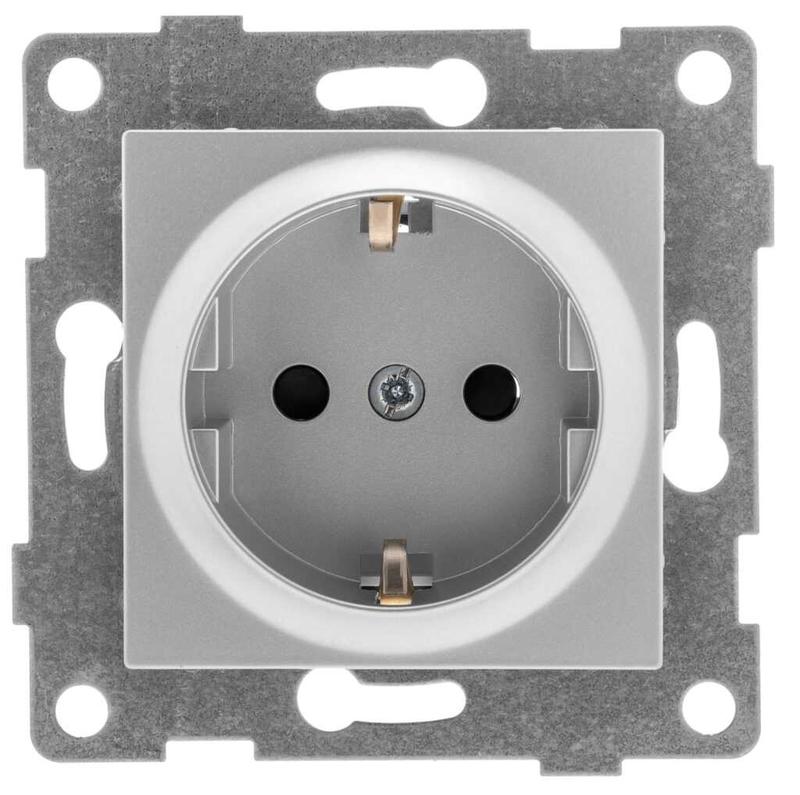 Механизмм розетки 1-м СП Ugra 16А IP20 с заземл. серебр. GUSI С11Р3-004