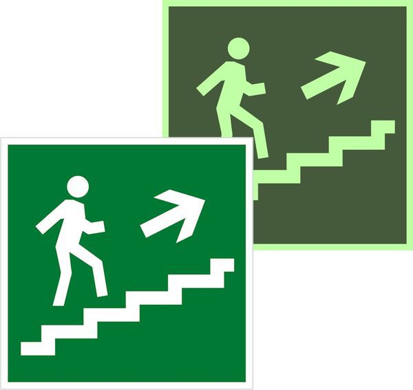 Знак эвакуационный E 15 "Направление к эвакуационному выходу по лестнице вверх" 200х200мм пленка самоклеящаяся с фотолюминесцентным покрытием EKF an-e-15-f