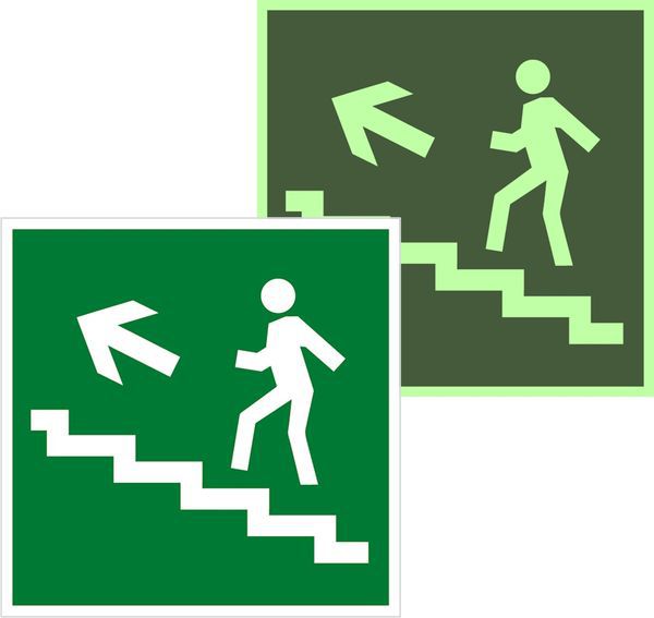 Знак эвакуационный E 16 "Направление к эвакуационному выходу по лестнице вверх" 200х200мм пленка самоклеящаяся с фотолюминесцентным покрытием EKF an-e-16-f