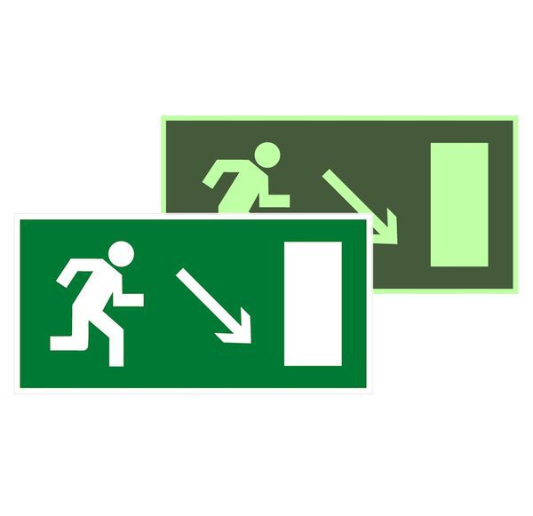 Знак эвакуационный E 07 "Направление к эвакуационному выходу направо вниз" 150х300мм пластик с покрытием фотолюминесцентным EKF pn-e-07-f