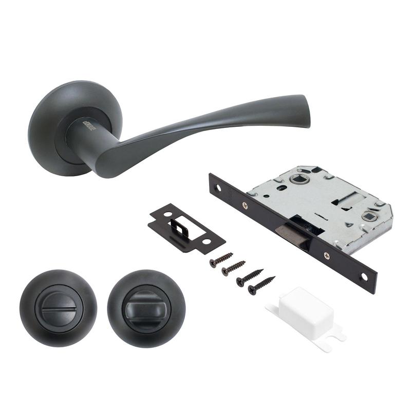 Комплект ручек и защелка с фикс АРТ "ОСКАР" BL+L7050S BL+BK-R1 BL (13150/S7050) матов. черн. Аллюр 14 674