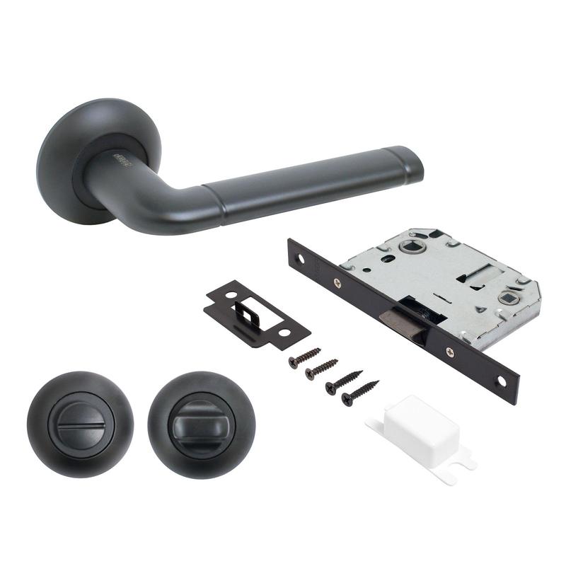 Комплект ручек и защелка с фикс АРТ "ПОЛО" BL+L7050S BL+BK-R1 BL(15150/S7050) матовый черный Аллюр 14 671