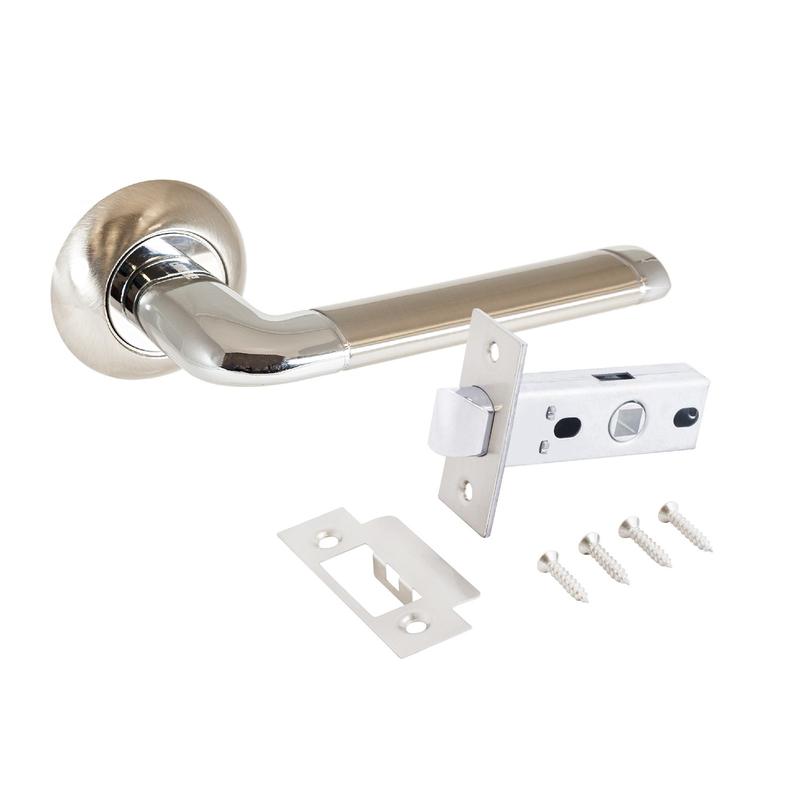 Комплект ручек и защелка АРТ "ПОЛО" SN/CP+L45-8 SN (1582/S45) матов. никель/хром Аллюр 14 662