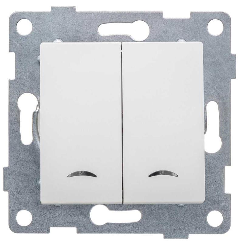 Выключатель 2-кл. СП Ugra 10А 250В с индикацией механизм матов. бел. GUSI С11В28-041