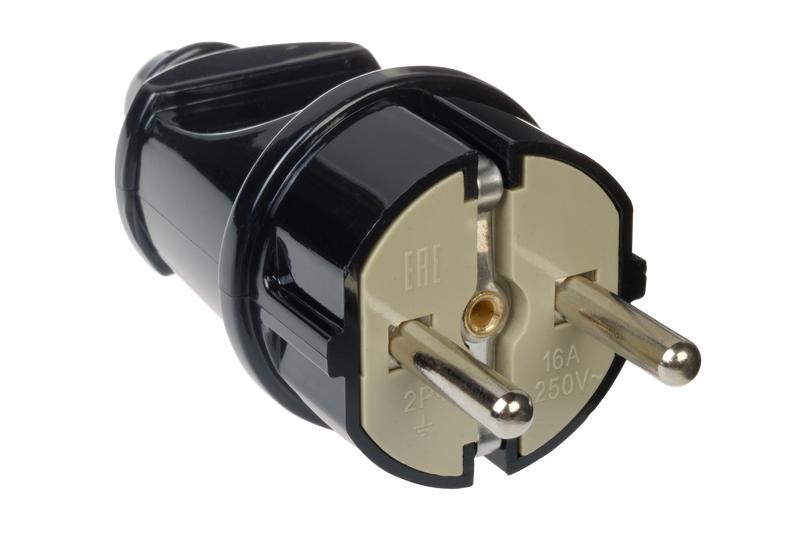 Вилка ABS-пластик прямая с/з 16А 250В IP20 черн. Duwi 30466 1
