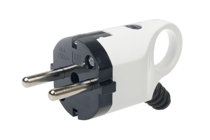 Вилка ABS-пластик угловая с/з с ушком 16А 250В IP20 бел. Duwi 30467 8