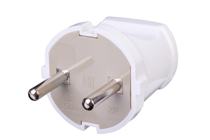 Вилка пластиковая прямая б/з 6А 250В IP20 бел. Duwi 30463 0