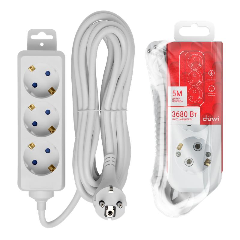 Удлинитель 3х5м с/з Supraline провод H05VV-F 3х15кв.мм 3680Вт 16А Duwi 32057 9