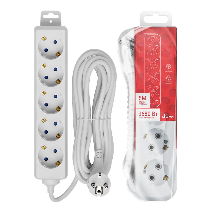 Удлинитель 5х5м с/з Supraline провод H05VV-F 3х10кв.мм 3680Вт 16А Duwi 32061 6