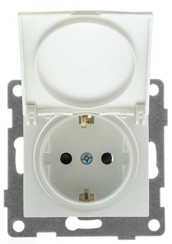 Механизм розетки 1-местн. с/з с з/ш и крышкой СП Bravo 16А IP20 250В жемчуж. GUSI С10Р91-028