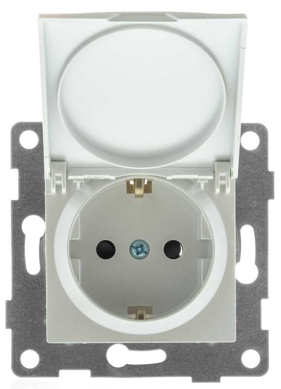 Механизм розетки 1-местн. с/з с з/ш и крышкой СП Ugra 16А IP20 250В жемчуж. GUSI С11Р91-028