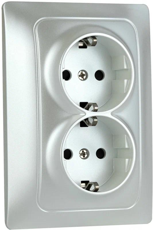 Механизм розетки 2-местн. с/з с з/ш СП Bravo 16А IP20 250В жемчуж. GUSI С10Р6-028