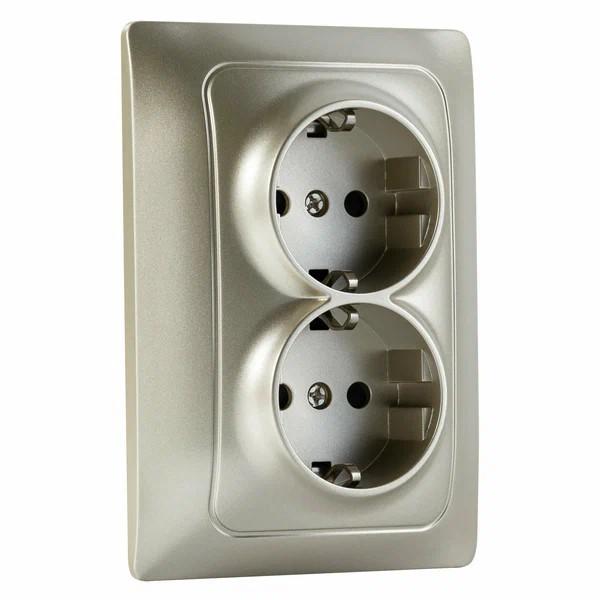 Механизм розетки 2-местн. с/з с з/ш СП Bravo 16А IP20 250В шампань GUSI С10Р6-027