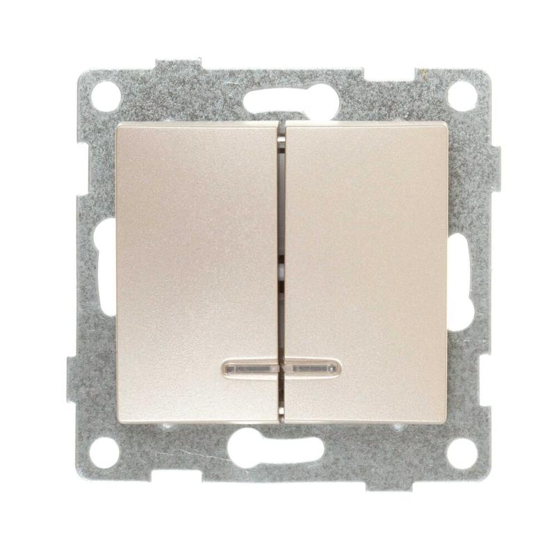 Выключатель 2-кл. СП Bravo 10А IP20 250В с индикацией механизм шампань GUSI С10В28-027