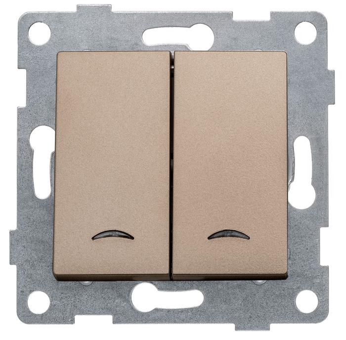 Выключатель 2-кл. СП Ugra 10А IP20 250В с индикацией механизм шампань GUSI С11В28-027