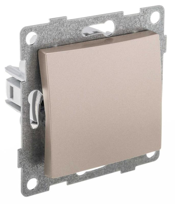 Переключатель проходной 1-кл. СП Bravo 10А IP20 250В механизм шампань GUSI С10В4-027