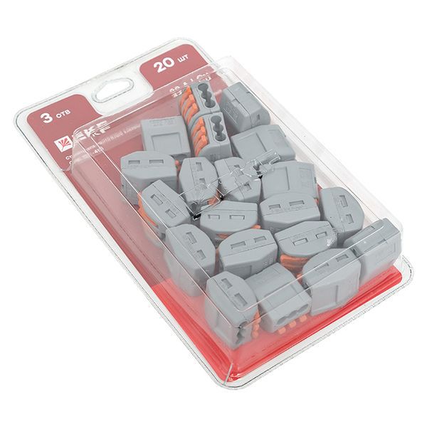 Клемма строительно-монтажная СМК 222-413 с рычагом 3 отверстия (блист.20шт) PROxima EKF plc-smk-413b-20