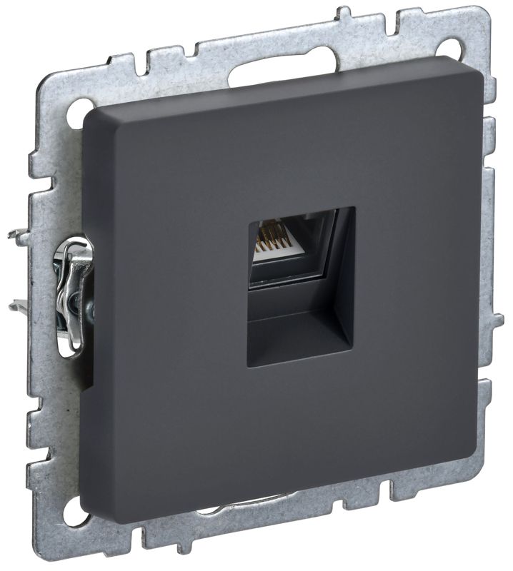Розетка компьютерная СП RJ45 кат.6 BRITE РК11-БрГ механизм графит IEK BR-K10-2-K53