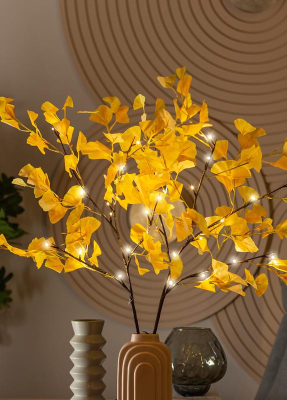 Ветвь гинкго имитация 90см 32LED тепл. бел. IP44 6ч таймер провод корич. 50см КОСМОС KOC_INT-B130