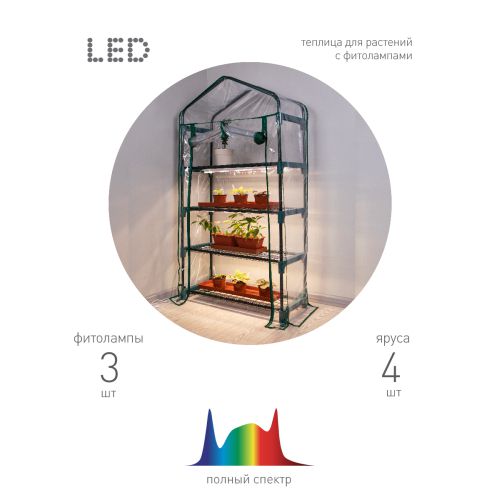Теплица FITO-House-4 со светильниками в компл. 4яруса 1250х690х300мм Эра Б0059786