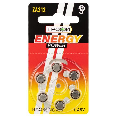 Элемент питания воздушно-цинковые для слухового аппарата ZA312-6BL ENERGY POWER Hearing Aid (блист.6шт) Трофи Б0057977