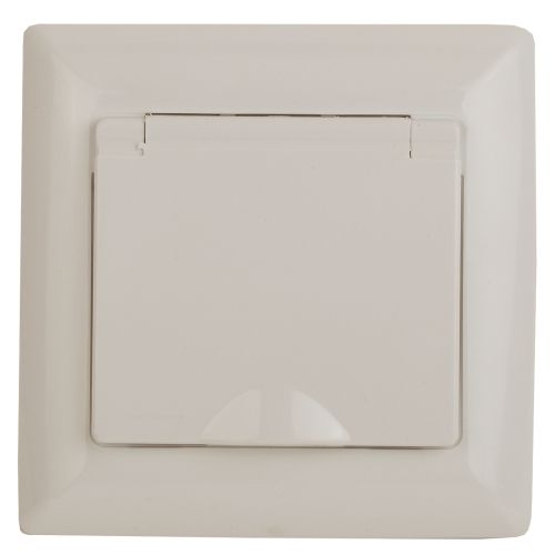 Розетка 1-м СП Solo 4-203-02 16А 250В IP20 2P+E Schuko с заземл. защ. крышка слон. кость Intro Б0053658