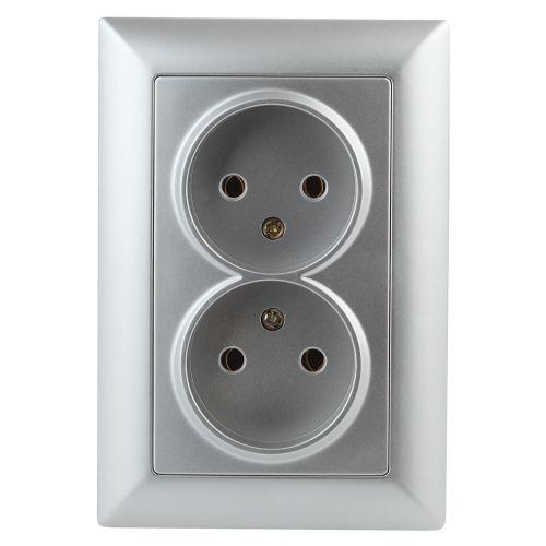 Розетка 2-м СП Solo 4-204-03 2х2P 16А 250В IP20 без заземл. алюм. Intro Б0053668