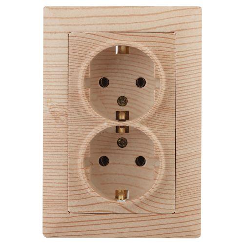 Розетка 2-м СП Solo 4-205-11 16А 250В IP20 2х2P+E Schuko с заземл. сосна Intro Б0053680