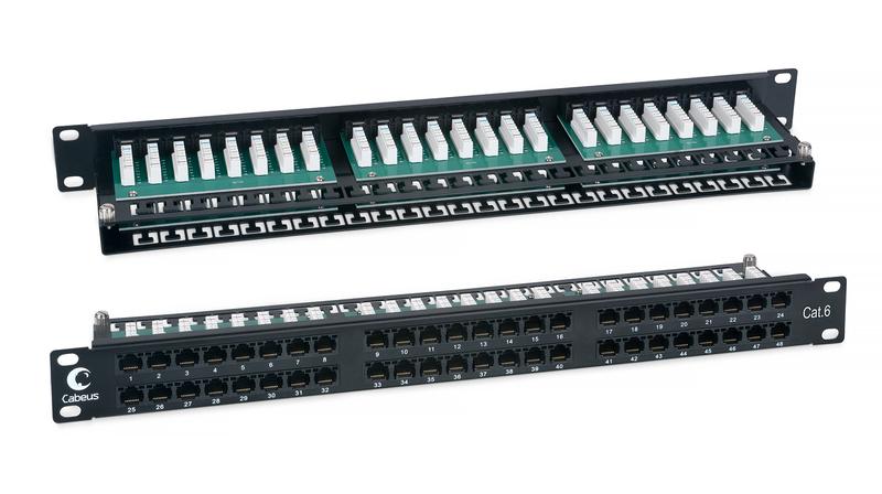 Патч-панель 19дюйм 1U 48 портов RJ45 кат.6 Dual IDC PLHD-48-Cat.6-Dual IDC-1U высокой плотности Cabeus 7777c